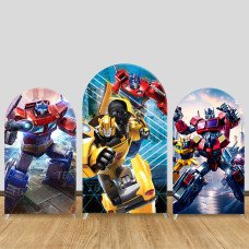 JY859 Transformers Optimus Prime Bumblebee City Arch Backdrop Cover, Elastic Fabric Arch for Boys Birthday, Autobots Robot Party