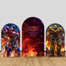 JY859 Transformers Decepticons Fire Arch Backdrop Cover, Elastic Fabric Arch for Boys Birthday, Mecha Robot Party