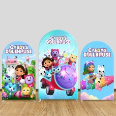 JY860 Gabby's Dollhouse Magical Caravan Arch Backdrop Cover, Elastic Fabric Arch for Girls Birthday, Rainbow Cat Party