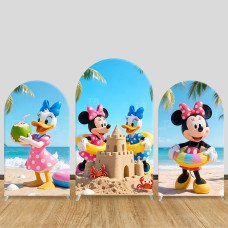 JY862 Mickey Minnie Donald Duck Summer Beach Arch Backdrop Cover, Elastic Fabric Arch for Kids Birthday, Tropical Pool Party