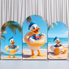 JY863 Donald Duck Summer Vacation Swim Ring Arch Backdrop Cover, Elastic Fabric Arch for Kids Summer Birthday, Palm Tree Party