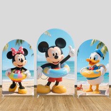 JY865 Mickey Minnie Donald Duck Beach Swim Rings Arch Backdrop Cover, Elastic Fabric Arch for Family Vacation, Summer Holiday