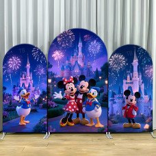 JY866 Disney Castle Fireworks Celebration Arch Backdrop Cover, Elastic Fabric Arch for Family Trip, Magical Birthday Party