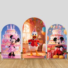 JY870 Mickey Minnie Donald Duck Retro Birthday Arch Backdrop Cover, Elastic Fabric Arch for Kids Birthday, Vintage Party Decoration