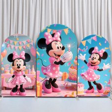 JY871 Minnie Mouse Pink Birthday Party Arch Backdrop Cover, Elastic Fabric Arch for Girls Birthday, Sweet Themed Party