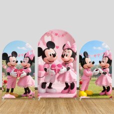 JY873 Mickey Minnie Pink Love Proposal Arch Backdrop Cover, Elastic Fabric Arch for Valentine's Day, Wedding Engagement Party