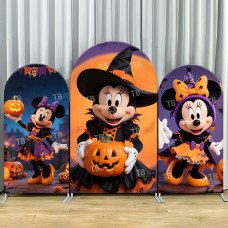 JY876 Minnie Mouse Halloween Pumpkin Witch Arch Backdrop Cover, Elastic Fabric Arch for Kids Halloween, Spooky Party Decoration