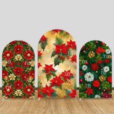 JY882 Christmas Poinsettia Floral Arch Backdrop Cover, Elastic Fabric Arch for Christmas Party, Winter Holiday Decoration