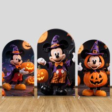JY884 Halloween Mickey Mouse Pumpkin Wizard Arch Backdrop Cover, Elastic Fabric Arch for Kids Halloween, Trick Or Treat Party
