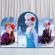 JY885 Frozen Elsa Anna Snow Scene Arch Backdrop Cover, Elastic Fabric Arch for Girls Birthday, Disney Princess Winter Party