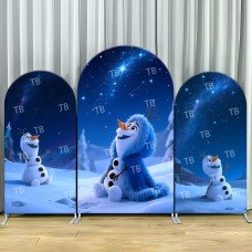 JY887 Frozen Olaf Starry Night Arch Backdrop Cover, Elastic Fabric Arch for Kids Birthday, Winter Themed Party