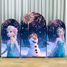 JY888 Frozen Elsa Olaf Fireworks Celebration Arch Backdrop Cover, Elastic Fabric Arch for Girls Birthday, Disney Princess Party