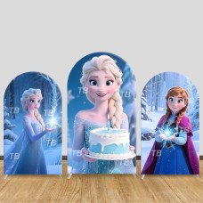 JY889 Frozen Elsa Anna Birthday Cake Arch Backdrop Cover, Elastic Fabric Arch for Girls Birthday, Princess Themed Party