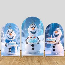 JY890 Frozen Olaf Birthday Cake Arch Backdrop Cover, Elastic Fabric Arch for Kids Birthday, Winter Themed Party