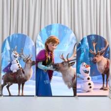 JY891 Frozen Anna Olaf Sven Arch Backdrop Cover, Elastic Fabric Arch for Kids Birthday, Winter Adventure Party