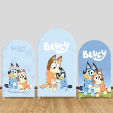 JY894 Bluey Friendship Hug Arch Backdrop Cover, Elastic Fabric Arch for Kids Birthday, Cute Dog Party