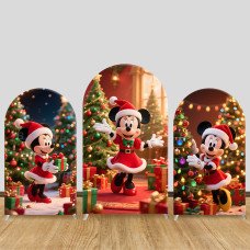 JY898 Minnie Mouse Christmas Gift Tree Arch Backdrop Cover, Elastic Fabric Arch for Christmas Party, Disney Holiday Decoration