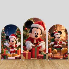 JY900 Mickey Mouse Christmas Unboxing Gift Arch Backdrop Cover, Elastic Fabric Arch for Christmas Party, Disney Holiday Decoration