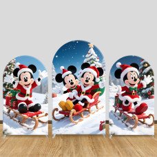 JY904 Mickey Minnie Christmas Sleigh Couple Arch Backdrop Cover, Elastic Fabric Arch for Christmas Party, Winter Wedding Decoration