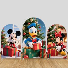 JY905 Mickey Minnie Donald Duck Christmas Unboxing Gift Arch Backdrop Cover, Elastic Fabric Arch for Christmas Party, Festive Family Decoration