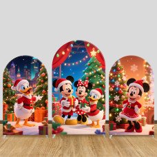 JY906 Mickey Minnie Donald Duck Christmas Gift Arch Backdrop Cover, Elastic Fabric Arch for Christmas Party, Disney Holiday Decoration