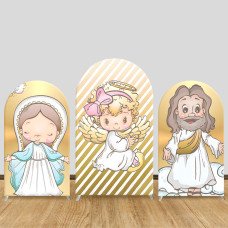 JY907 Cartoon Angel Jesus Arch Backdrop Cover, Elastic Fabric Arch for Baptism Party, Religious Celebration Decoration