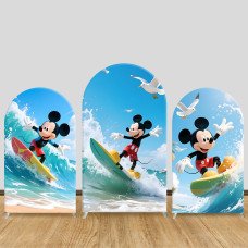 JY908 Mickey Mouse Surfing Summer Arch Backdrop Cover, Elastic Fabric Arch for Kids Birthday, Beach Themed Party