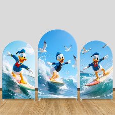 JY909 Donald Duck Surfing Summer Arch Backdrop Cover, Elastic Fabric Arch for Kids Birthday, Ocean Themed Party