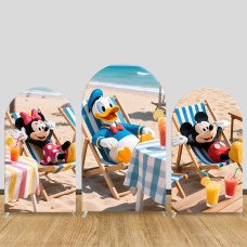 JY910 Mickey Minnie Donald Duck Beach Vacation Arch Backdrop Cover, Elastic Fabric Arch for Summer Party, Tropical Holiday Decoration