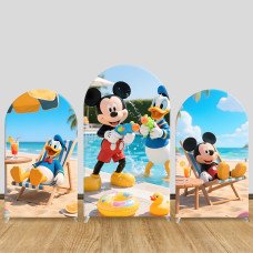 JY911 Mickey Donald Duck Summer Water Gun Beach Arch Backdrop Cover, Elastic Fabric Arch for Kids Birthday, Pool Party Decoration