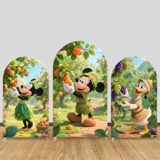 JY913 Mickey Minnie Donald Duck Tropical Orchard Arch Backdrop Cover, Elastic Fabric Arch for Kids Birthday, Garden Party Decoration