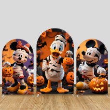JY914 Mickey Minnie Donald Duck Halloween Mummy Arch Backdrop Cover, Elastic Fabric Arch for Kids Halloween, Spooky Party Decoration