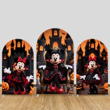 JY915 Minnie Mouse Halloween Vampire Castle Arch Backdrop Cover, Elastic Fabric Arch for Kids Halloween, Gothic Party Decoration