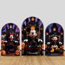 JY917 Mickey Minnie Donald Duck Halloween Throne Arch Backdrop Cover, Elastic Fabric Arch for Kids Halloween, Gothic Party Decoration