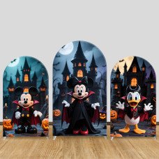 JY918 Mickey Minnie Donald Duck Halloween Castle Arch Backdrop Cover, Elastic Fabric Arch for Kids Halloween, Night Party Decoration