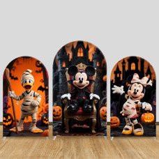 JY920 Mickey Minnie Donald Duck Halloween Mummy Throne Arch Backdrop Cover, Elastic Fabric Arch for Kids Halloween, Trick or Treat Party