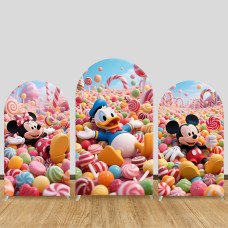 JY921 Mickey Minnie Donald Duck Candy Land Arch Backdrop Cover, Elastic Fabric Arch for Kids Birthday, Sweet Party Decoration