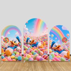 JY922 Donald Duck Rainbow Candy Arch Backdrop Cover, Elastic Fabric Arch for Kids Birthday, Colorful Party Decoration