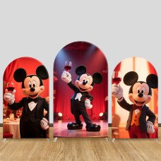 JY927 Mickey Mouse Formal Toast Stage Arch Backdrop Cover, Elastic Fabric Arch for Wedding, Red Carpet Party Decoration