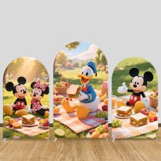 JY929 Mickey Minnie Donald Duck Outdoor Picnic Arch Backdrop Cover, Elastic Fabric Arch for Kids Birthday, Family Party Decoration