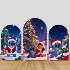 JY934 Lilo & Stitch Christmas Tree Arch Backdrop Cover, Elastic Fabric Arch for Christmas Party, Holiday Celebration Decoration