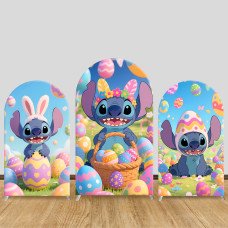JY935 Lilo & Stitch Easter Egg Arch Backdrop Cover, Elastic Fabric Arch for Kids Easter Party, Spring Holiday Decoration