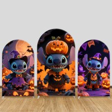 JY936 Lilo & Stitch Halloween Pumpkin Arch Backdrop Cover, Elastic Fabric Arch for Kids Halloween, Spooky Party Decoration