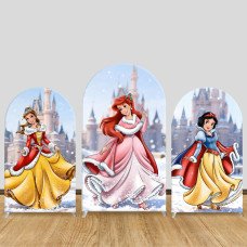 JY938 Disney Princess Winter Castle Arch Backdrop Cover, Elastic Fabric Arch for Girls Birthday, Snowy Party Decoration