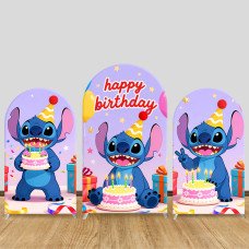 JY939 Lilo & Stitch Happy Birthday Arch Backdrop Cover, Elastic Fabric Arch for Kids Birthday, Colorful Party Decoration