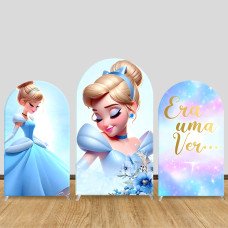 JY941 Cinderella Blue Dress Floral Arch Backdrop Cover, Elastic Fabric Arch for Girls Birthday, Fairy Tale Party Decoration