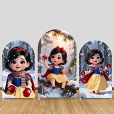 JY942 Snow White Winter Forest Arch Backdrop Cover, Elastic Fabric Arch for Kids Birthday, Christmas Snow Party Decoration