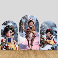 JY943 Snow White Reindeer Gingerbread Man Arch Backdrop Cover, Elastic Fabric Arch for Kids Birthday, Winter Adventure Party
