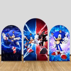 JY948 Sonic the Hedgehog vs Shadow Arch Backdrop Cover, Elastic Fabric Arch for Kids Birthday, Gaming Party Decoration