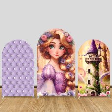 JY949 Rapunzel Tangled Tower Arch Backdrop Cover, Elastic Fabric Arch for Girls Birthday, Purple Floral Party Decoration